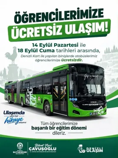 Denizli'de Öğrencilere Müjde: Belediye Otobüsleri İlk Hafta Ücretsiz!