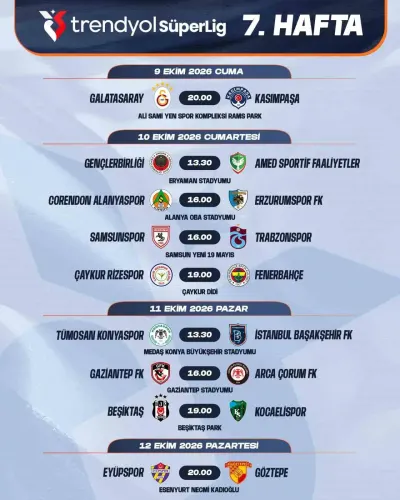 Trendyol Süper Lig 7-16. Hafta Maç Programı Açıkladı: Derbi Tarihleri Belli Oldu
