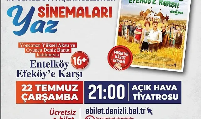Denizli Büyükşehirin Yaz Sinemaları, usta yönetmen ve ünlü oyuncuyu ağırlıyor