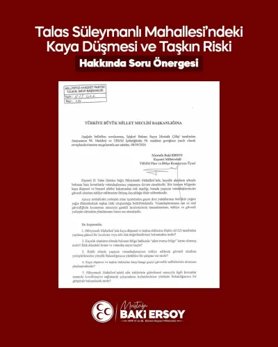 MHP'li Ersoy Süleymanlı Mahallesi'ndeki Afet Riskini TBMM Gündemine Taşıdı