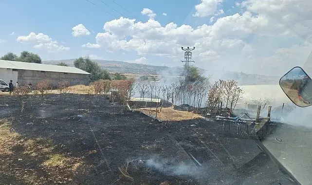 Bingölde çıkan yangın saman balyalarına sıçramadan söndürüldü