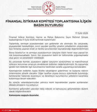 Finansal İstikrar Komitesi'nden Borsa İstanbul ve Sermaye Piyasaları Açıklaması