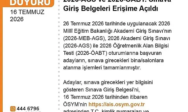 AGS ve ÖABT'nin giriş belgeleri erişime açıldı
