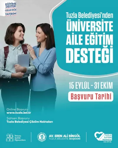 Tuzla Belediyesi'nden Üniversiteli Gençlerin Ailelerine Eğitim Desteği