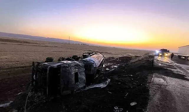 Mardin'de mazot yüklü tanker yandı