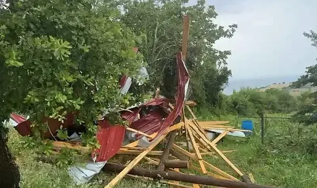 Şiddetli rüzgar samanlığın çatısını uçurdu