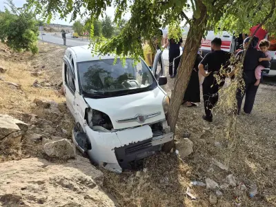 Gaziantep'te Kontrolden Çıkan Hafif Ticari Araç Ağaca Çarptı: 2 Yaralı