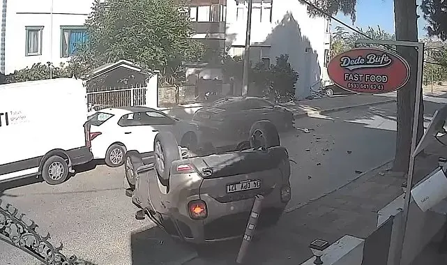 Büyükçekmece'de park halindeki araca çarpıp takla attı