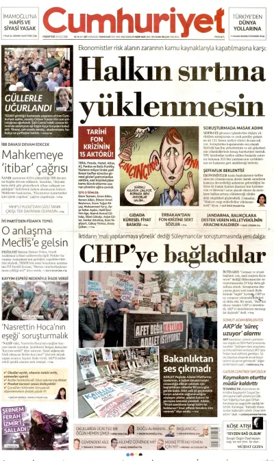 Cumhuriyet manşeti