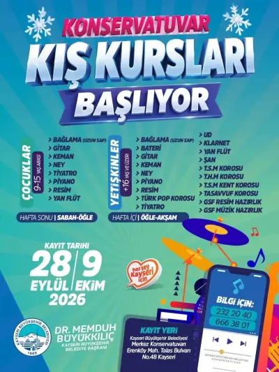 Kayseri Büyükşehir Konservatuvarı Kış Kursları İçin Kayıtlar Başlıyor