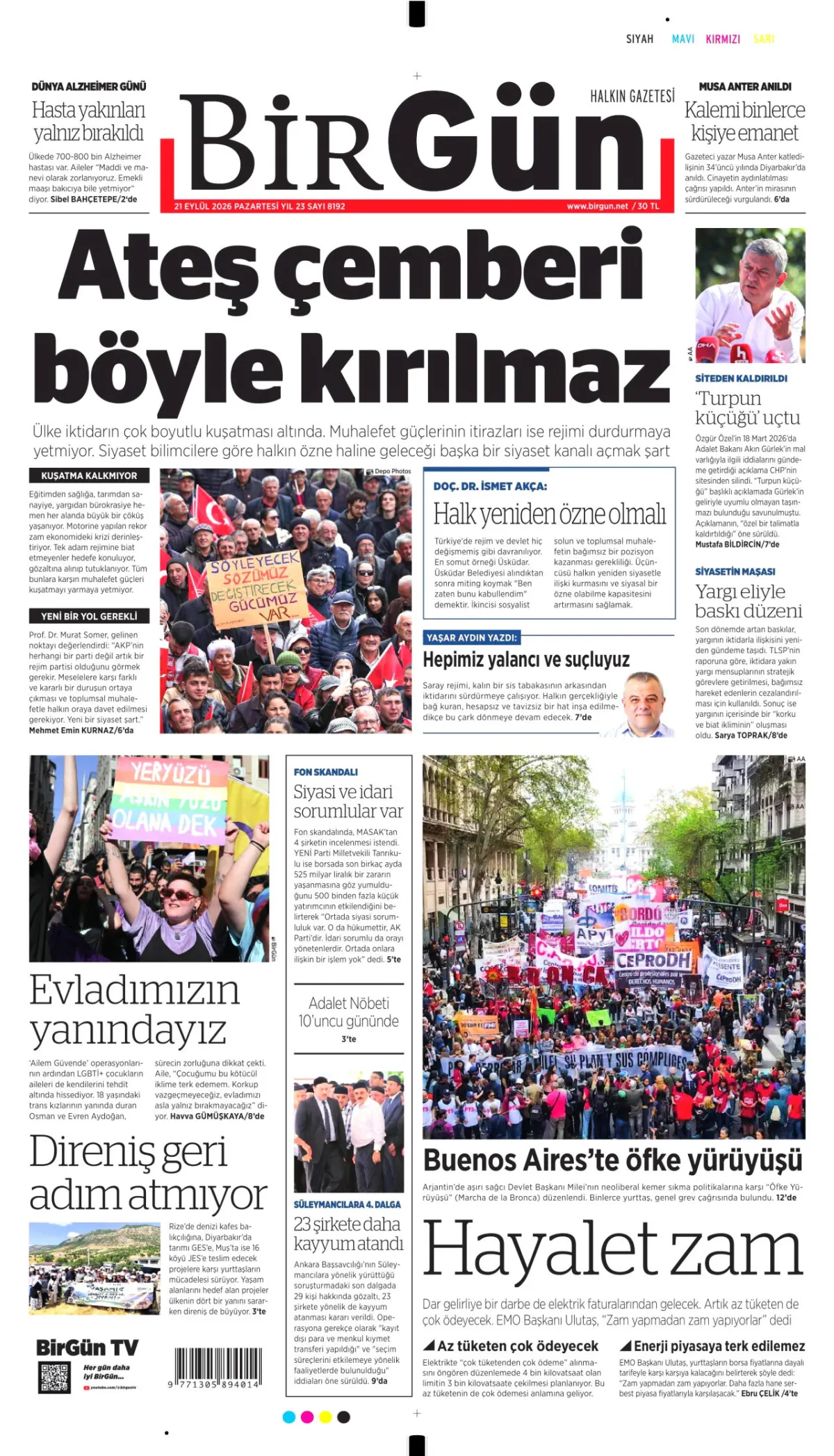 BirGün birinci sayfa manşeti (22 Eylül 2026)