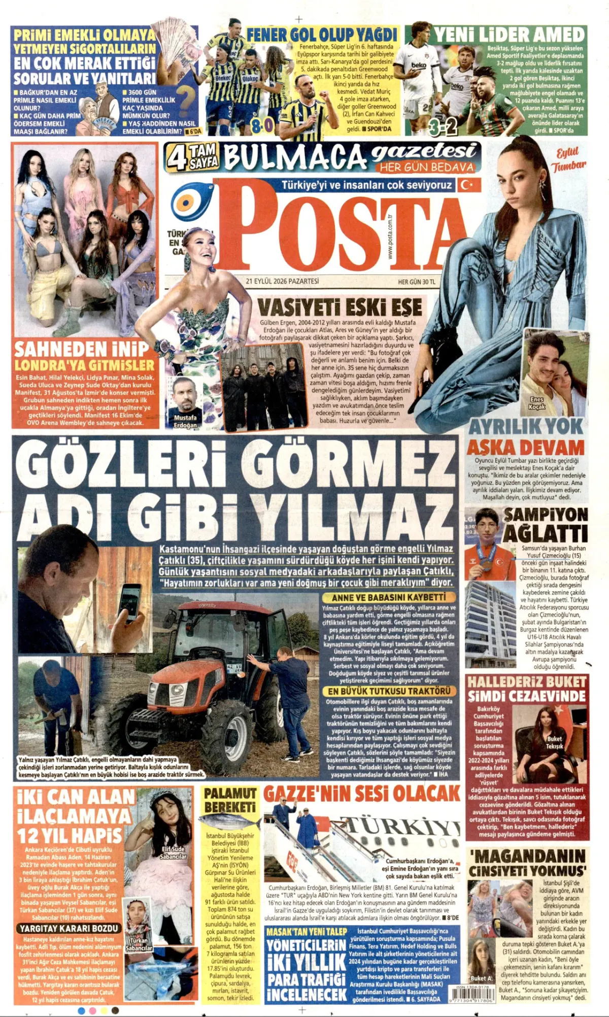 Posta birinci sayfa manşeti (22 Eylül 2026)
