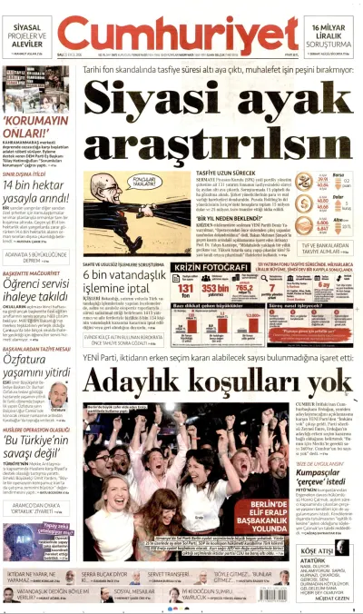 Cumhuriyet manşeti