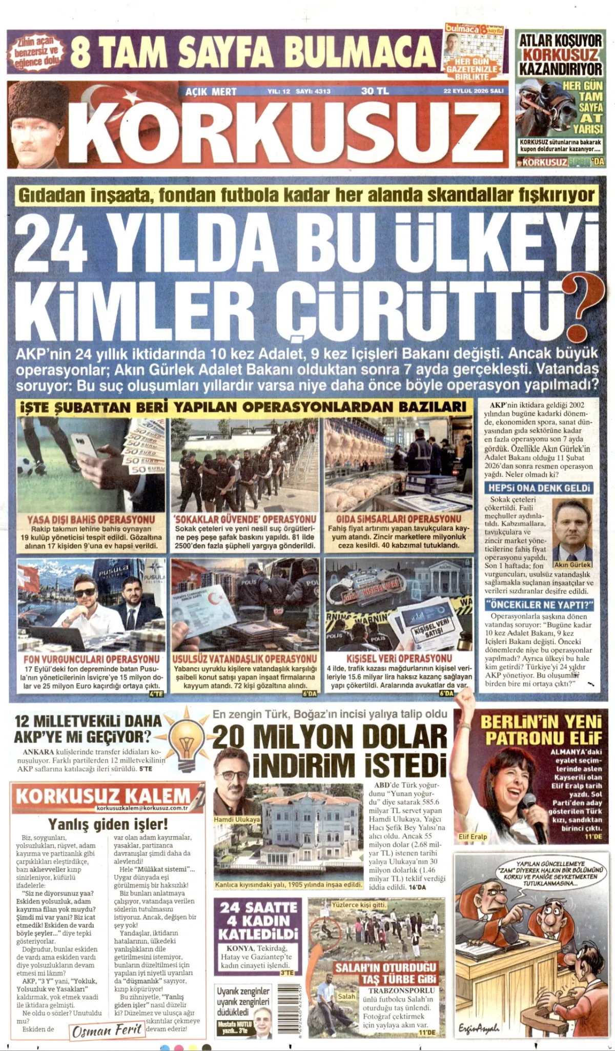 Korkusuz birinci sayfa manşeti (23 Eylül 2026)