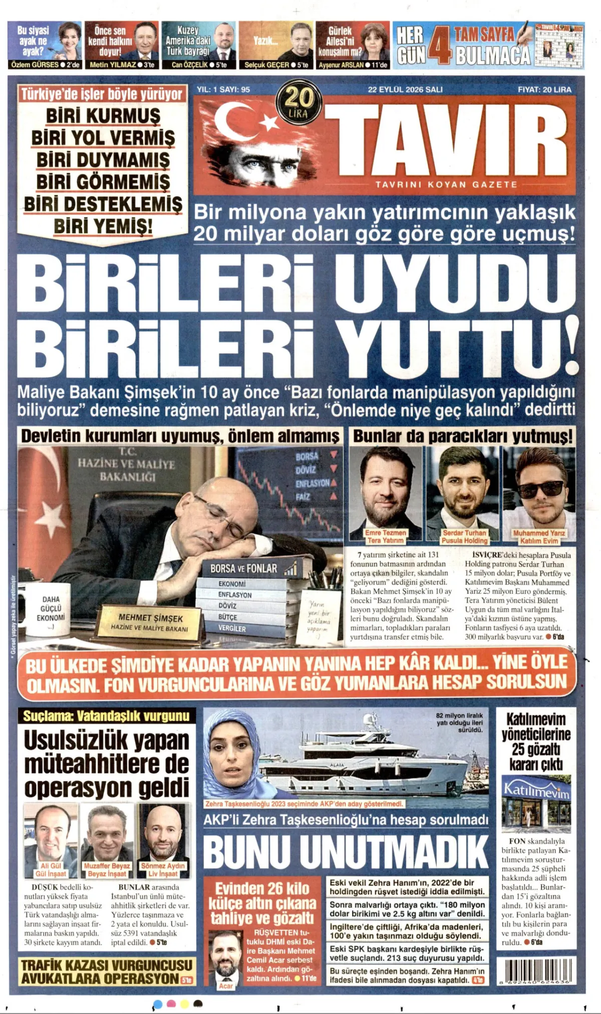 Tavır birinci sayfa manşeti (23 Eylül 2026)