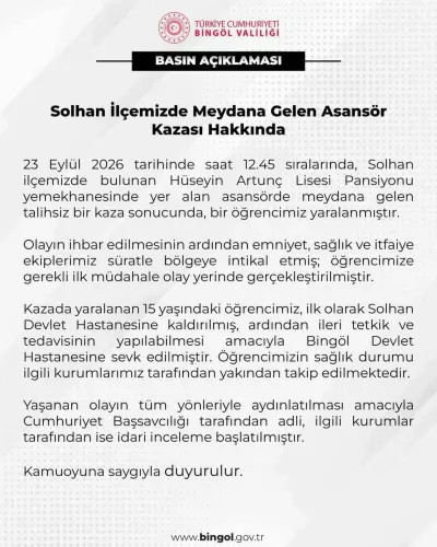 Bingöl Valiliği’nden Solhan'daki Asansör Kazası Açıklaması: Adli ve İdari İnceleme Başlatıldı