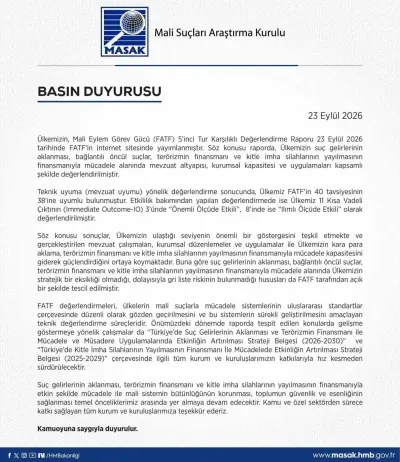 MASAK Duyurdu: Türkiye FATF'in 40 Tavsiyesinin 38'ine Uyumlu Bulundu