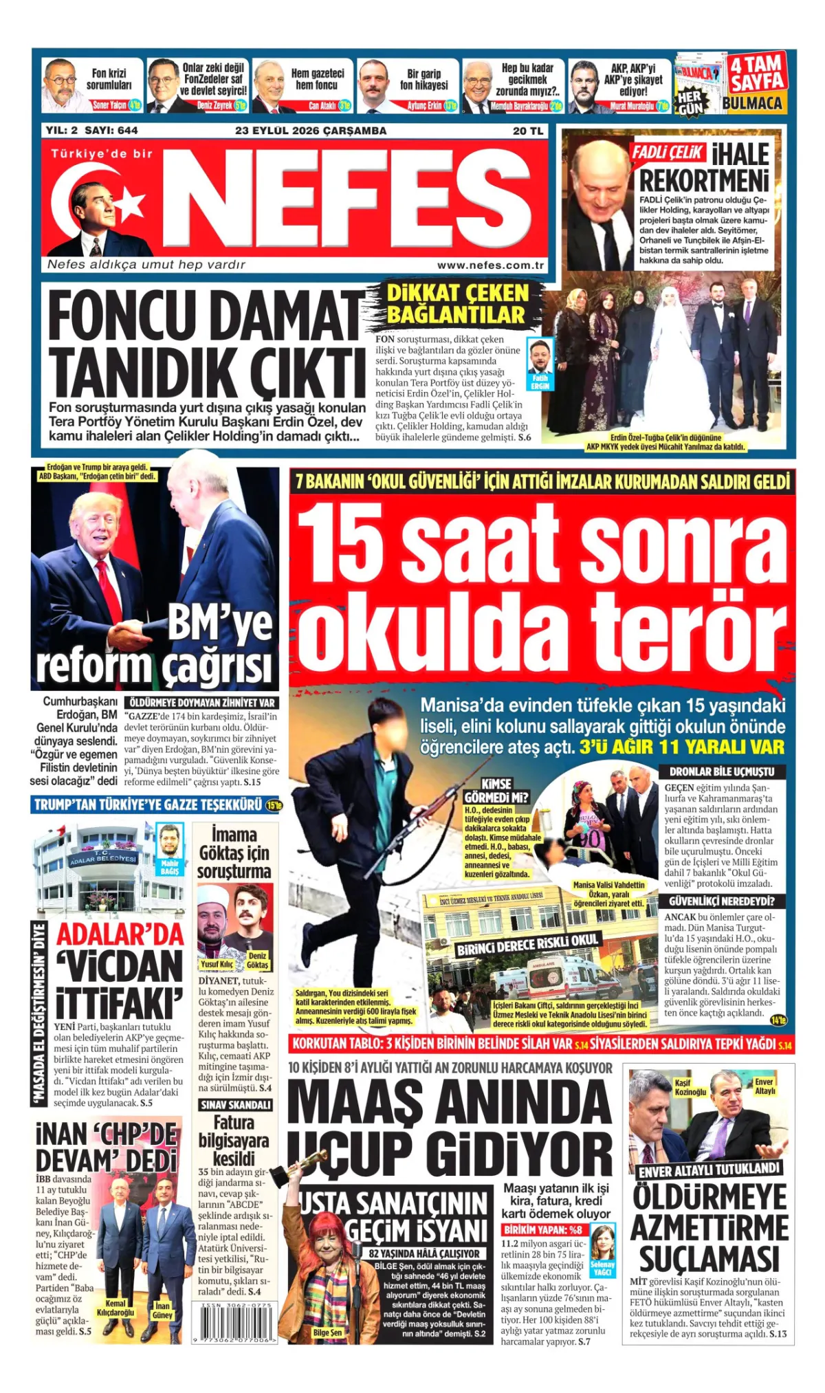 Nefes birinci sayfa manşeti (24 Eylül 2026)
