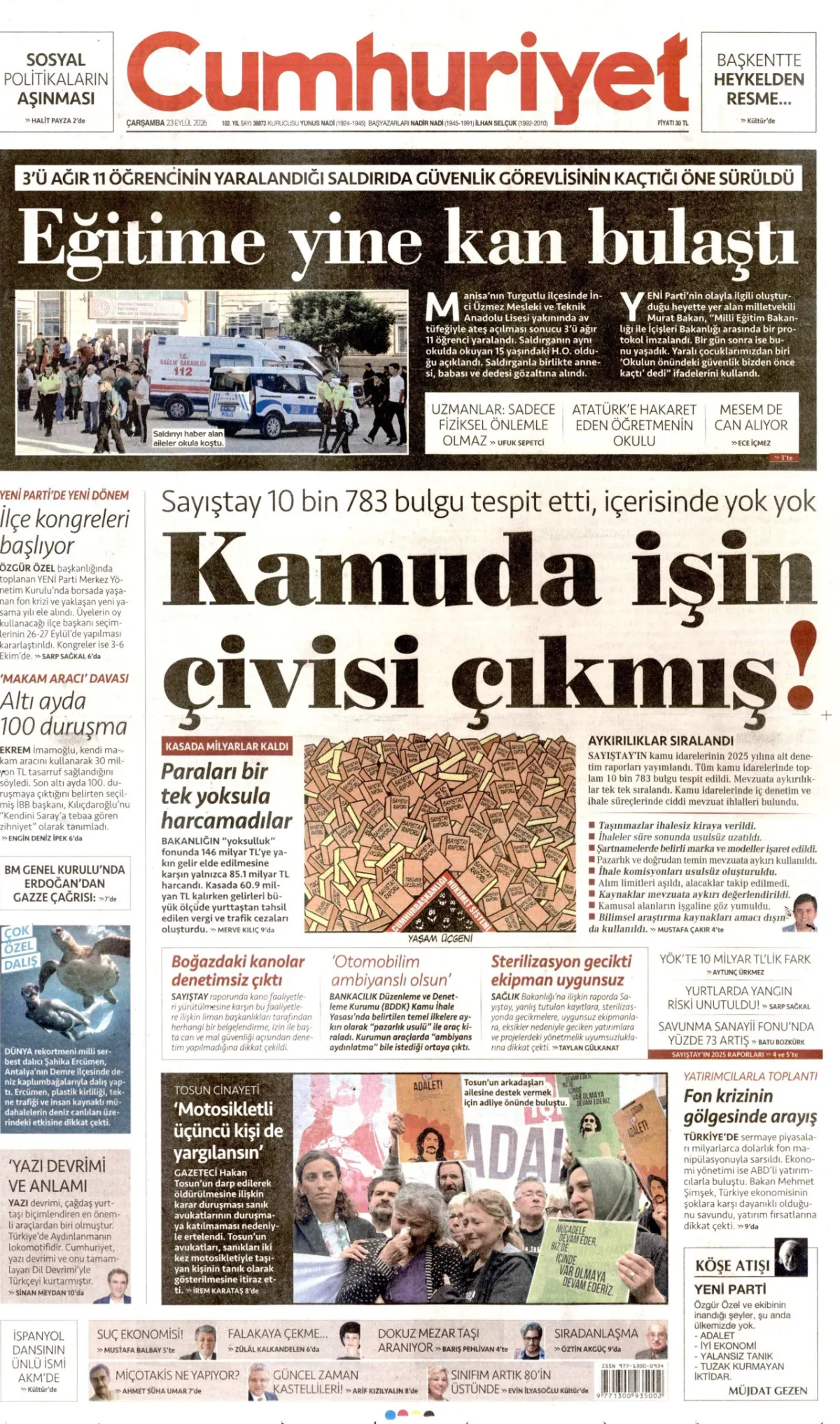 Cumhuriyet birinci sayfa manşeti (24 Eylül 2026)