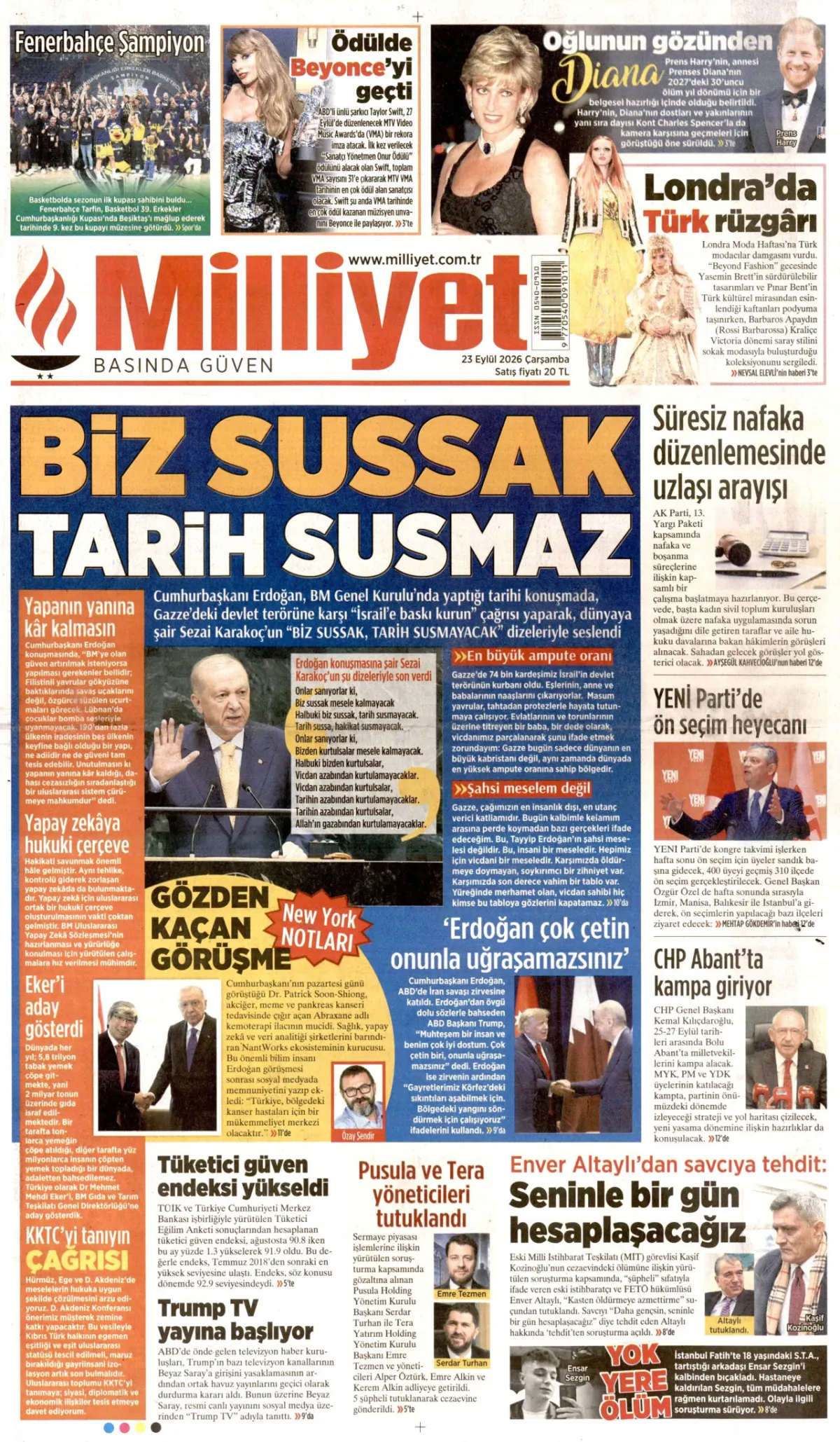 Milliyet birinci sayfa manşeti (24 Eylül 2026)