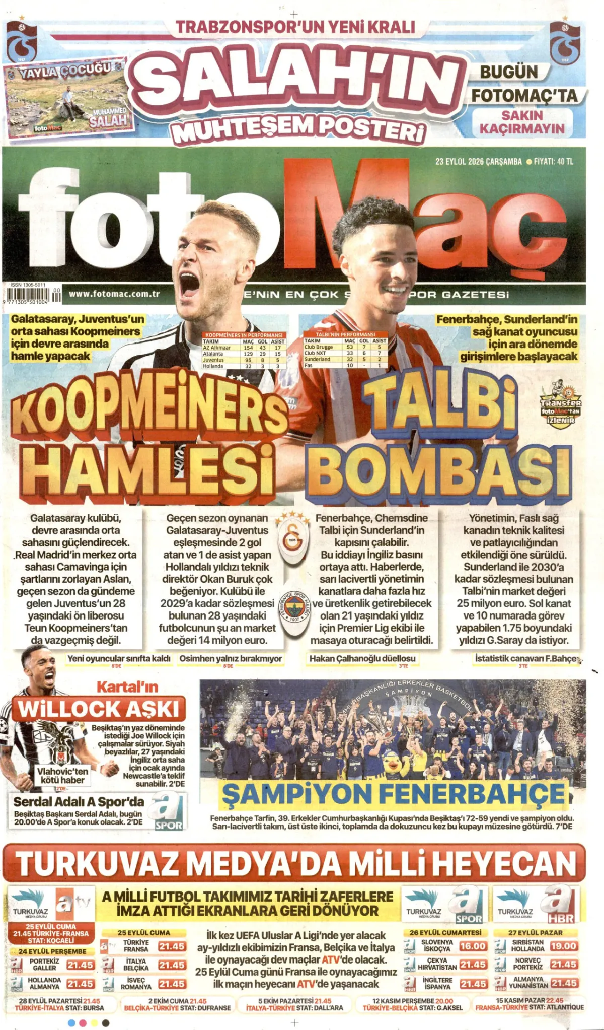 Fotomaç birinci sayfa manşeti (24 Eylül 2026)