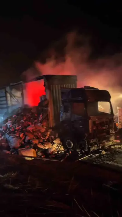 Bolu TEM Otoyolu'nda dehşet anları: Tekstil yüklü tır alev alev yandı