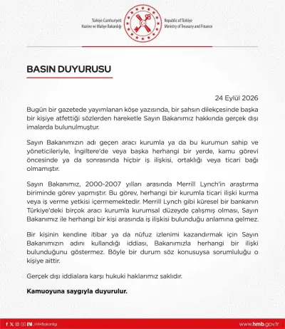 Hazine ve Maliye Bakanlığından Mehmet Şimşek Hakkındaki İddialara Yalanlama