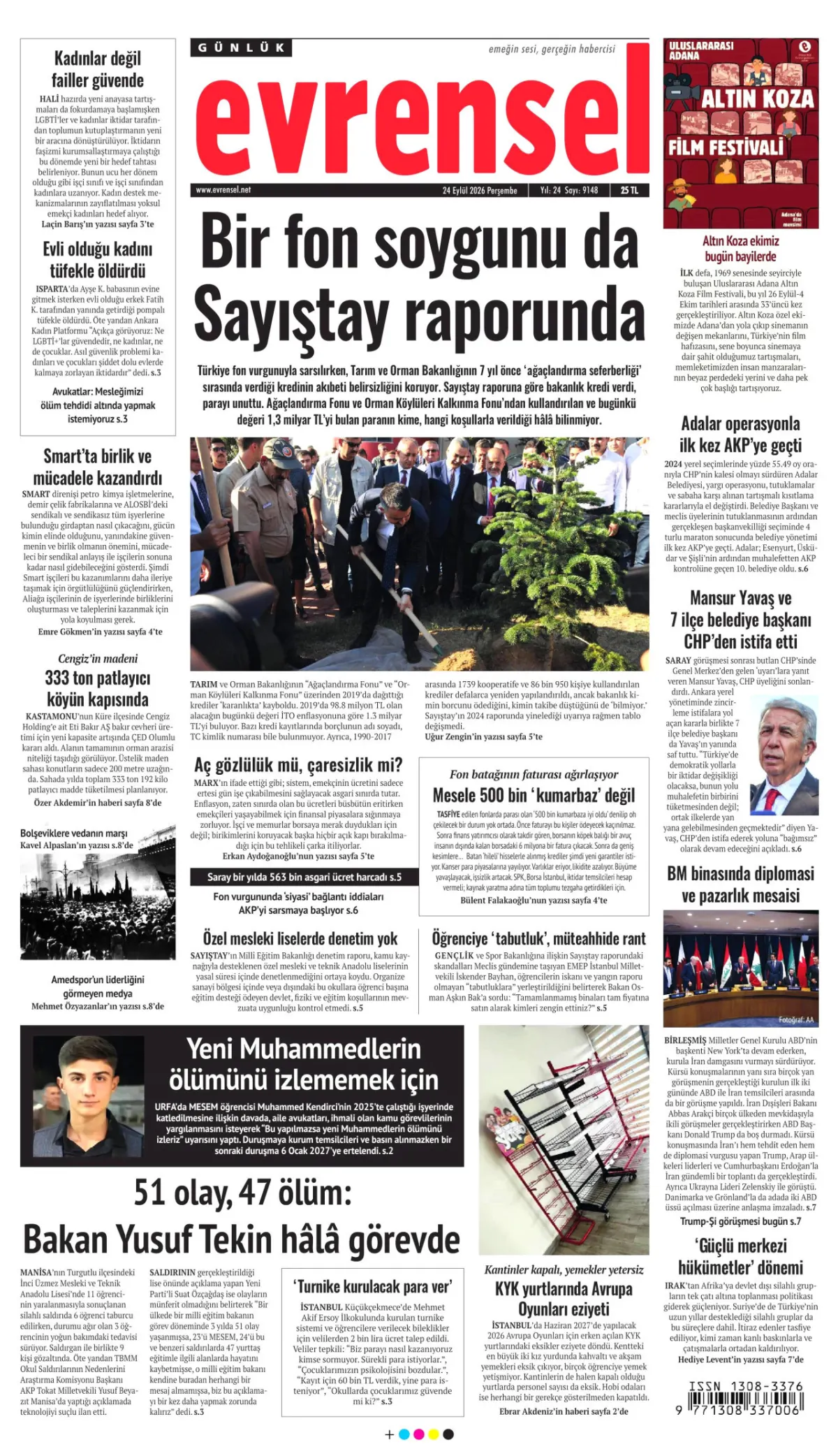Evrensel birinci sayfa manşeti (25 Eylül 2026)