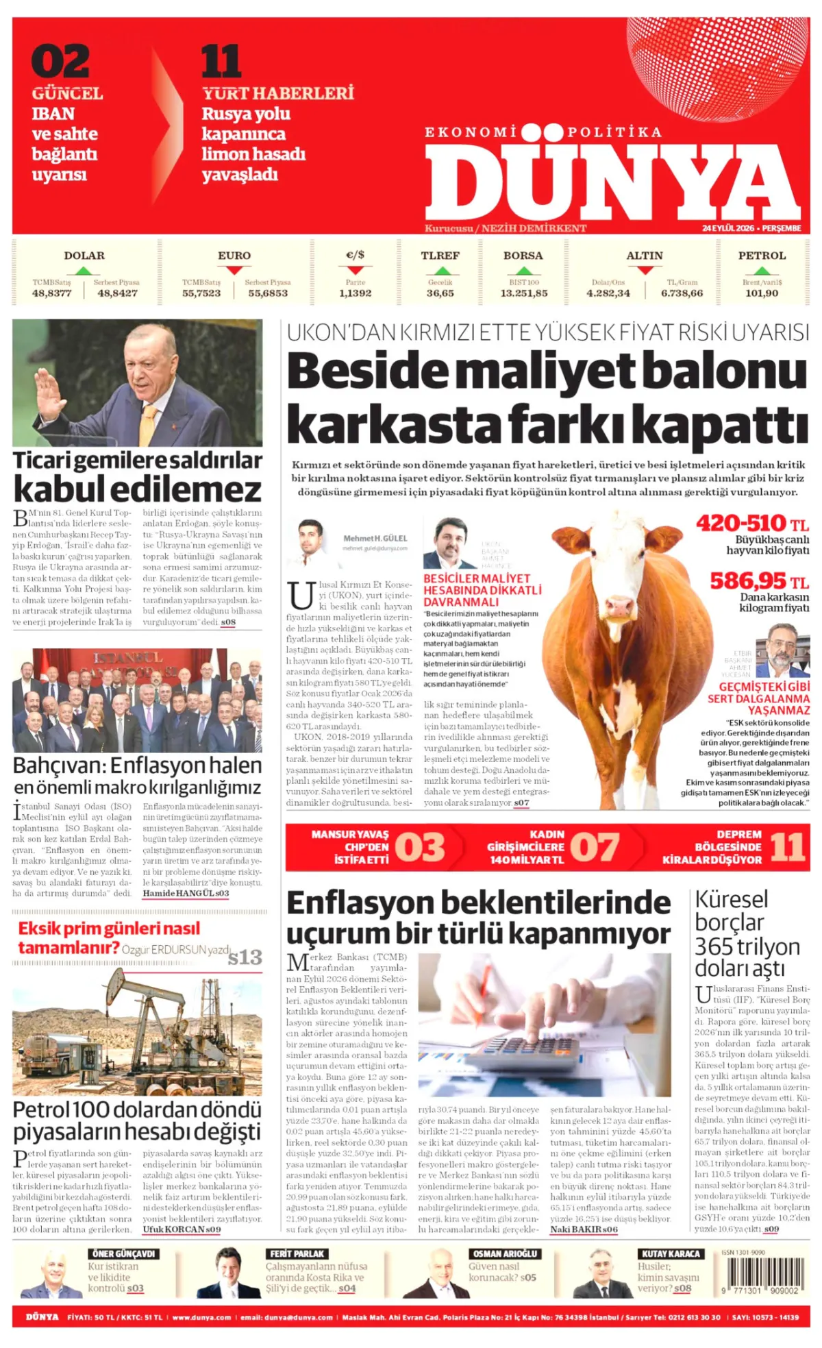 Dünya birinci sayfa manşeti (25 Eylül 2026)