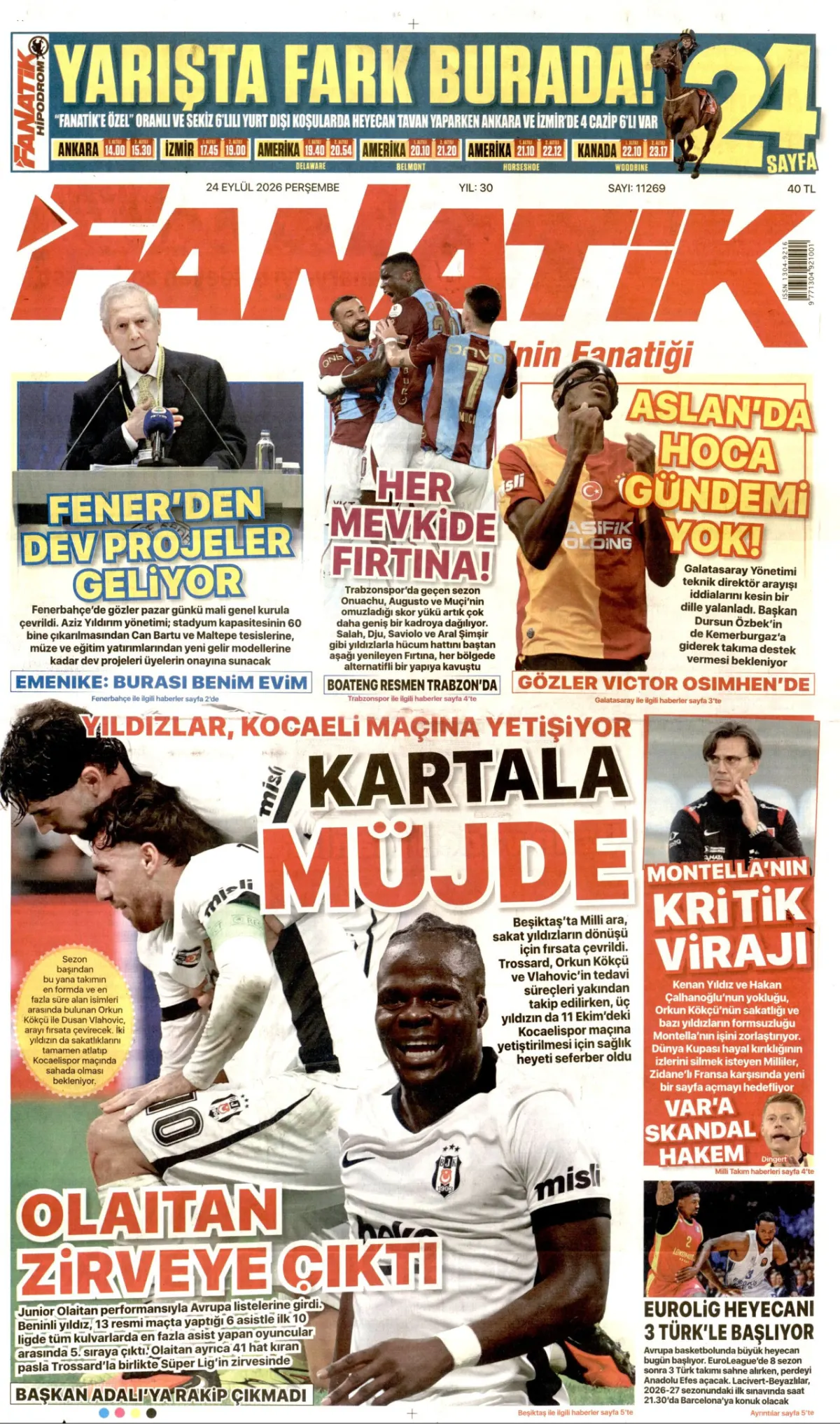 Fanatik birinci sayfa manşeti (25 Eylül 2026)