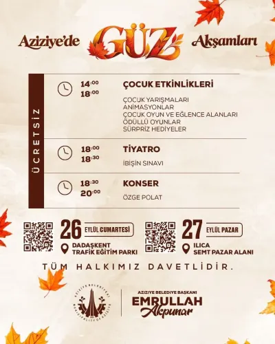 Aziziye Belediyesi'nden Sonbahar Coşkusu: Güz Akşamları Başlıyor