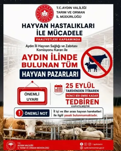 AYDIN'DA HAYVAN PAZARLARI GEÇİCİ OLARAK KAPATILDI