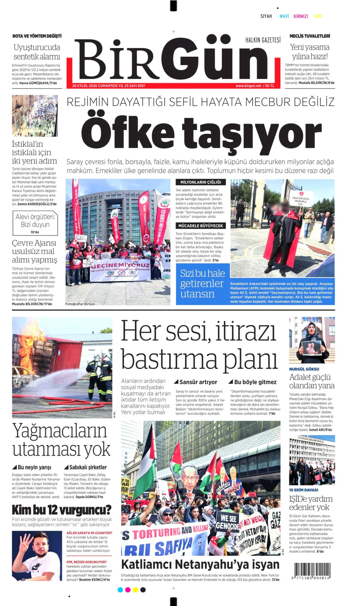 BirGün birinci sayfa manşeti (26 Eylül 2026)