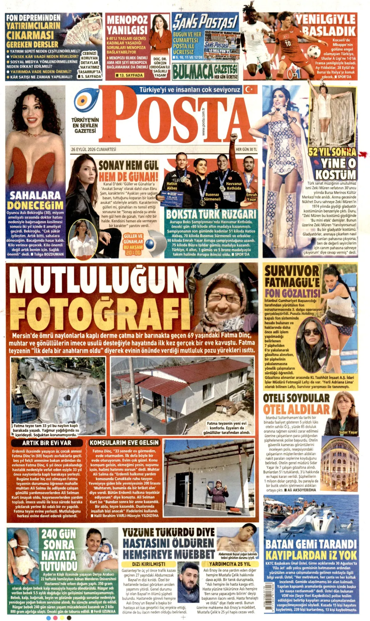 Posta birinci sayfa manşeti (26 Eylül 2026)