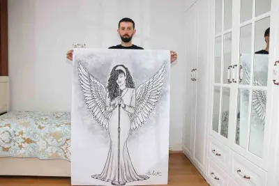 Gümüşhaneli Genç Ressam Soba Kömürüyle Bergen'in Dev Portresini Çizdi