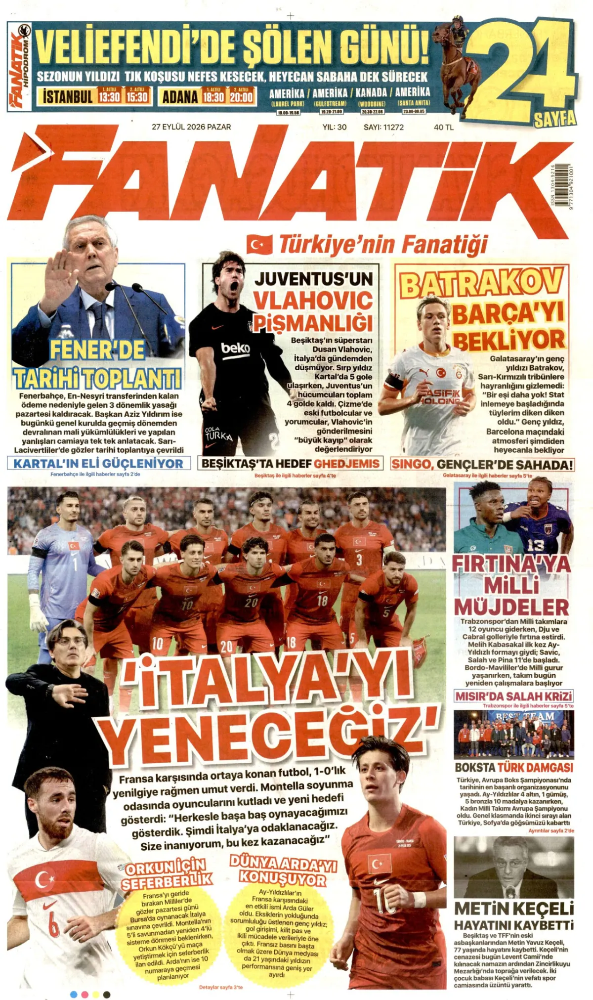 Fanatik birinci sayfa manşeti (28 Eylül 2026)