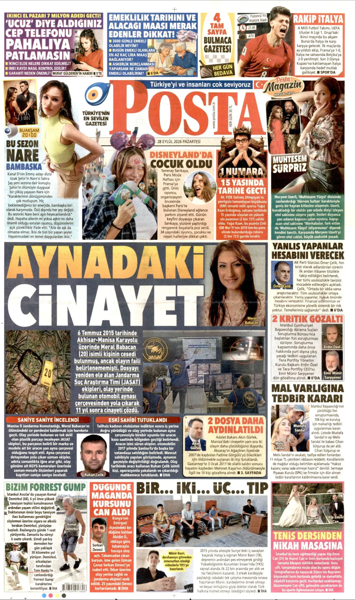 Posta birinci sayfa manşeti (29 Eylül 2026)