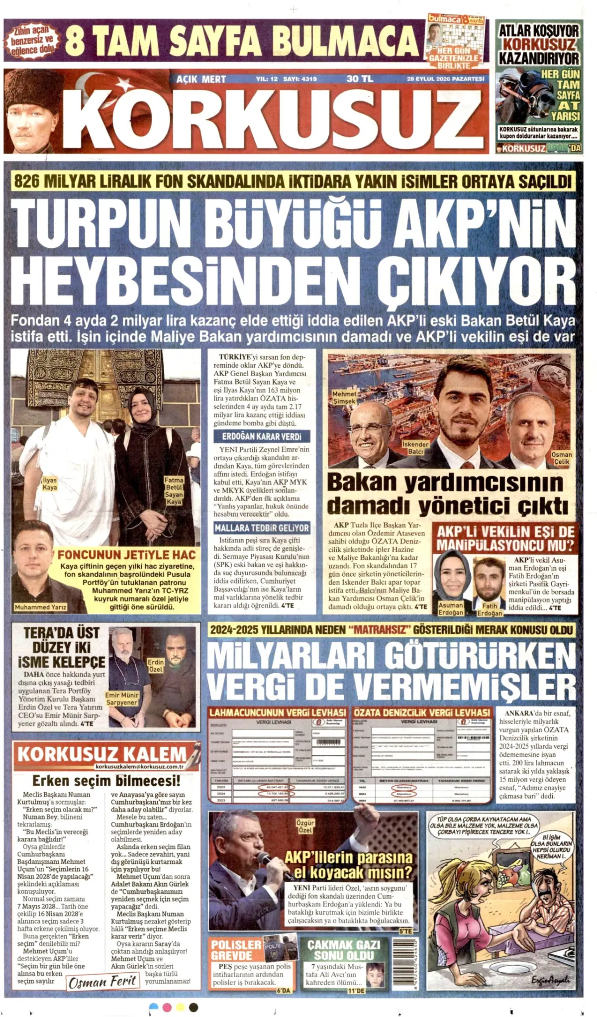 Korkusuz birinci sayfa manşeti (29 Eylül 2026)