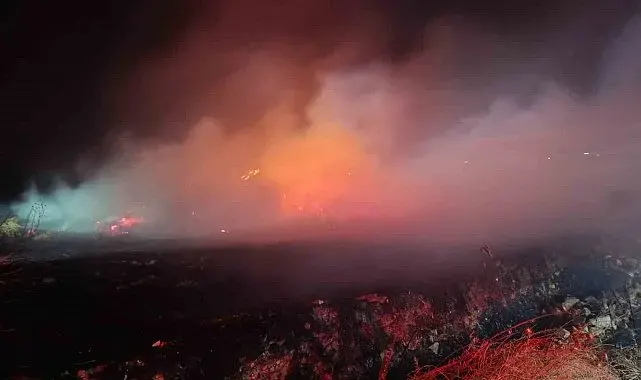 Burhaniye'de saman yangını 4 saat de söndürüldü