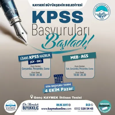 Kayseri Büyükşehir Belediyesinden Ücretsiz KPSS ve MEB-AGS Kursu Başvuruları Başladı