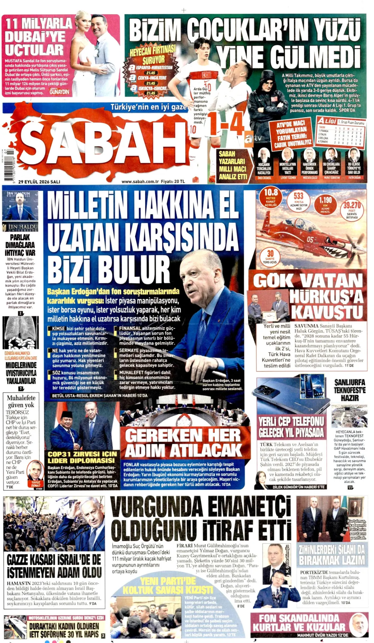 Sabah birinci sayfa manşeti (30 Eylül 2026)