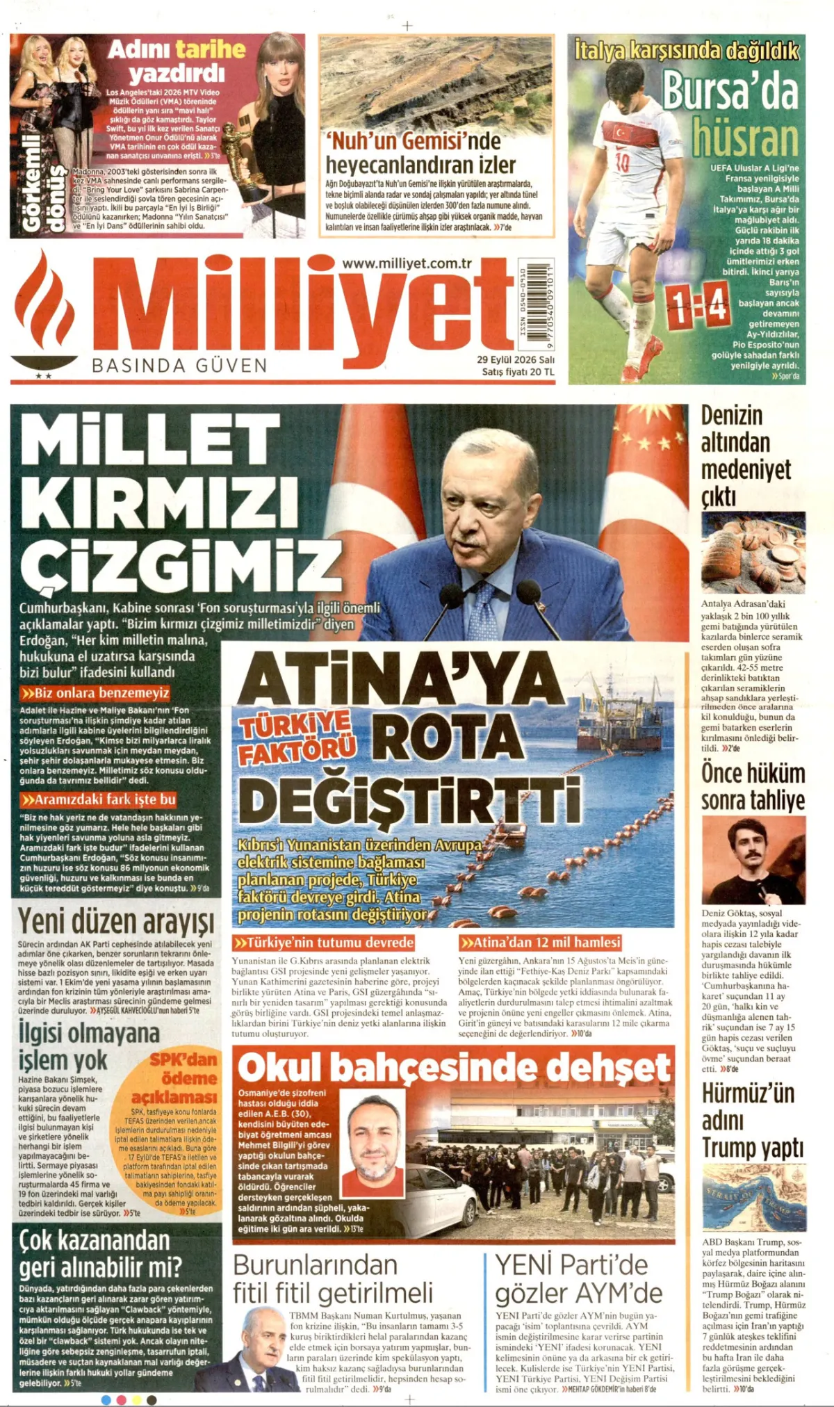 Milliyet birinci sayfa manşeti (30 Eylül 2026)