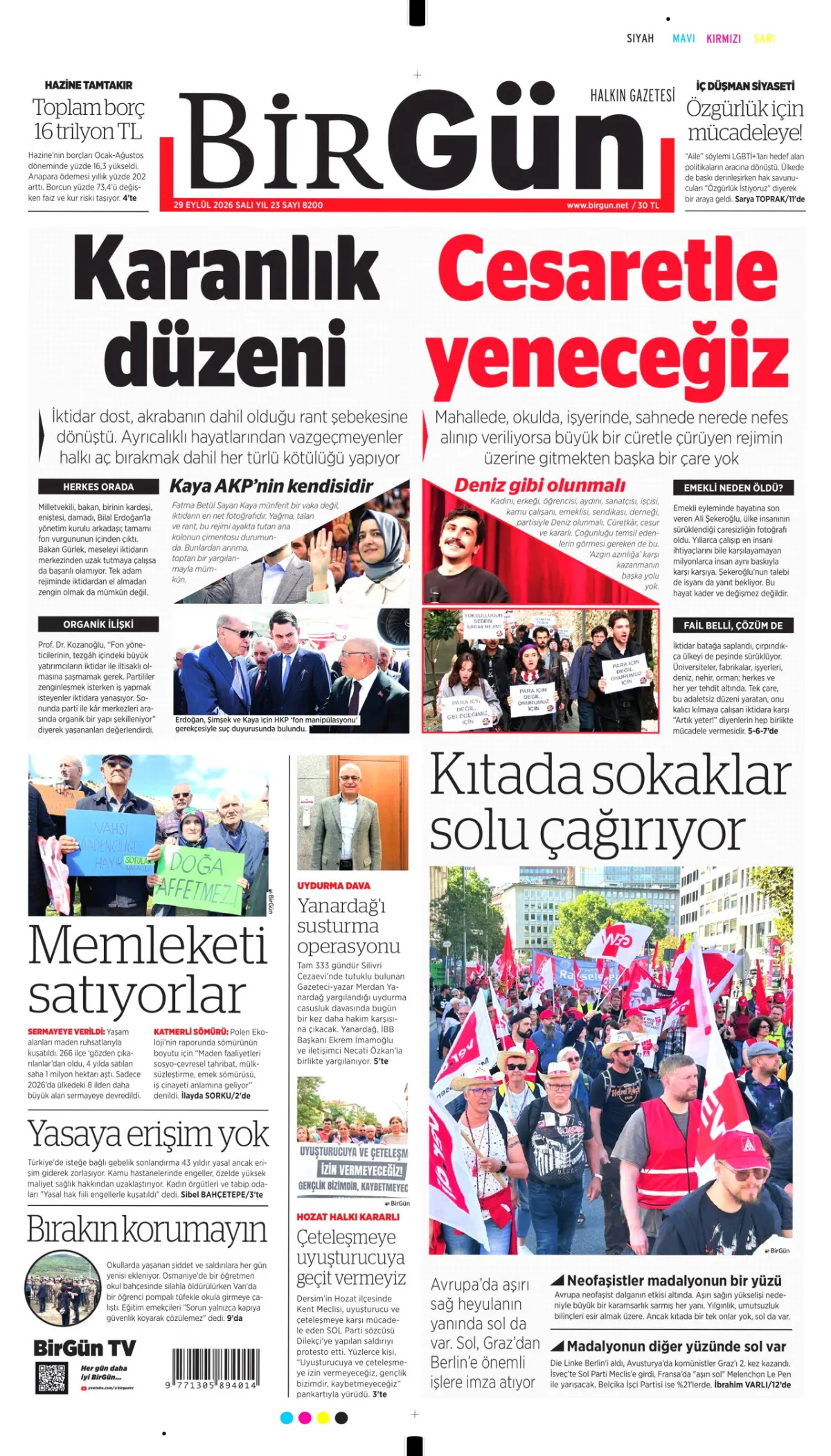 BirGün birinci sayfa manşeti (30 Eylül 2026)