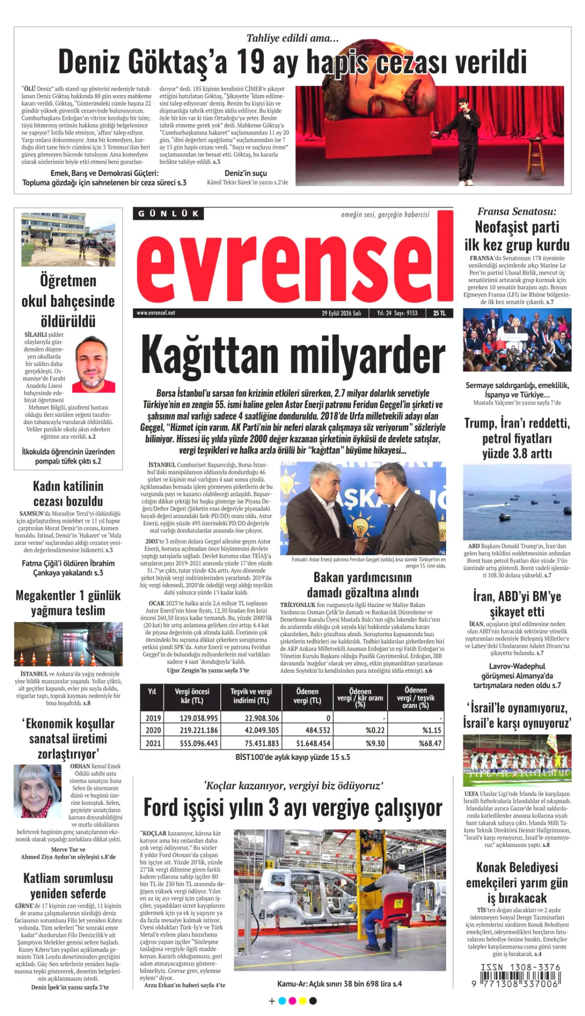 Evrensel birinci sayfa manşeti (30 Eylül 2026)