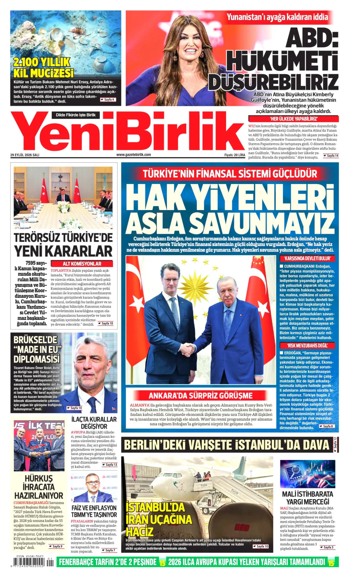 YeniBirlik birinci sayfa manşeti (30 Eylül 2026)