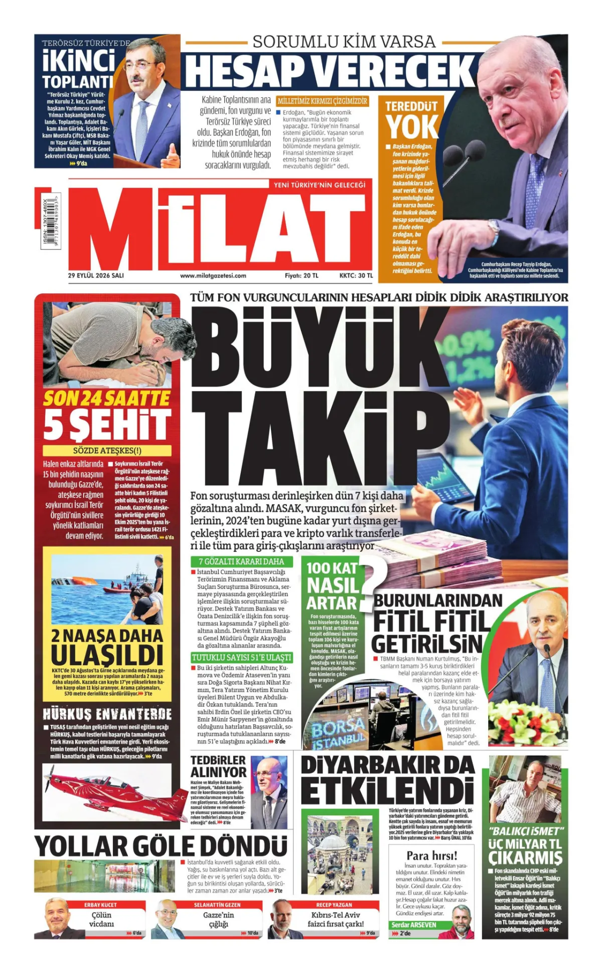 Milat birinci sayfa manşeti (30 Eylül 2026)