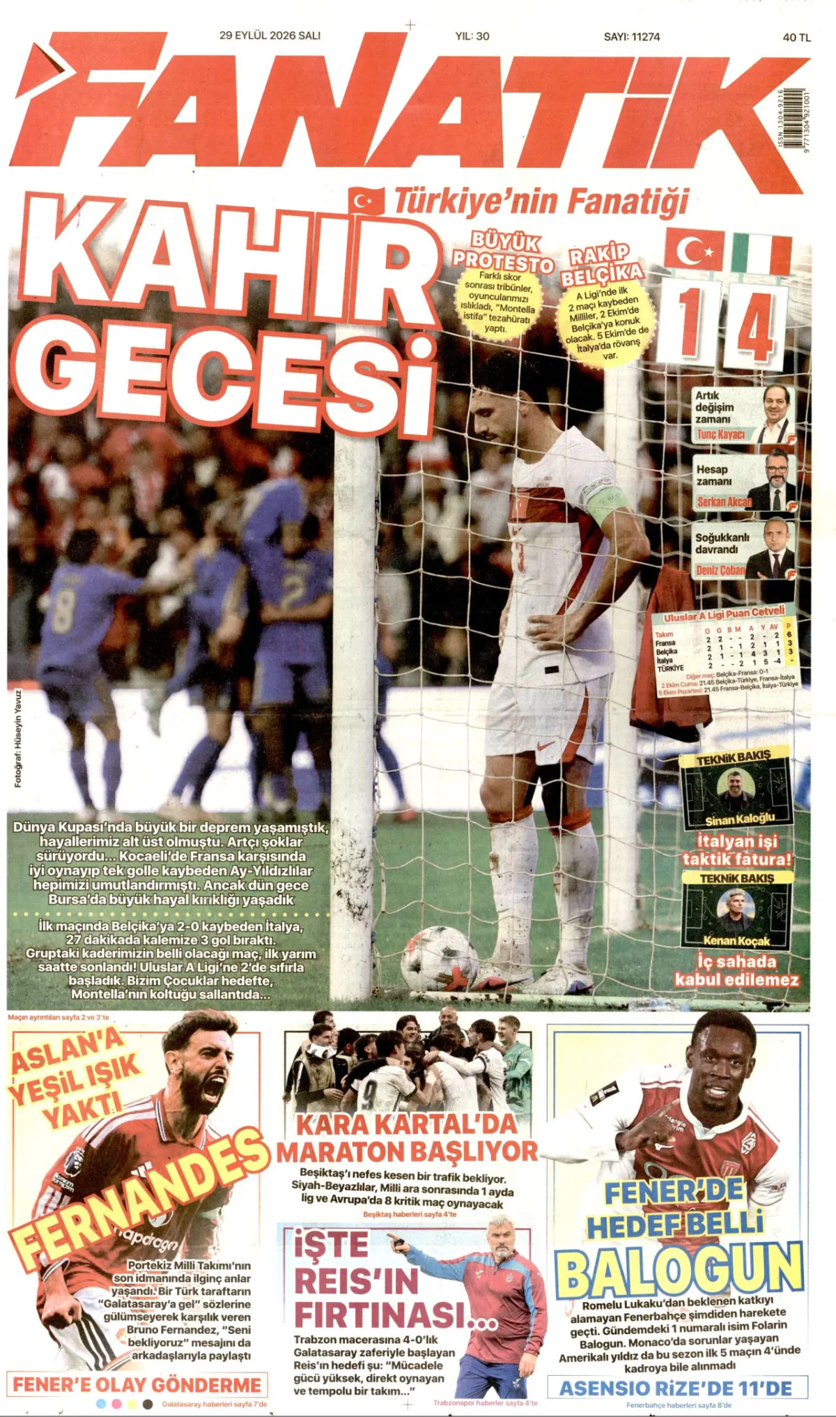 Fanatik birinci sayfa manşeti (30 Eylül 2026)
