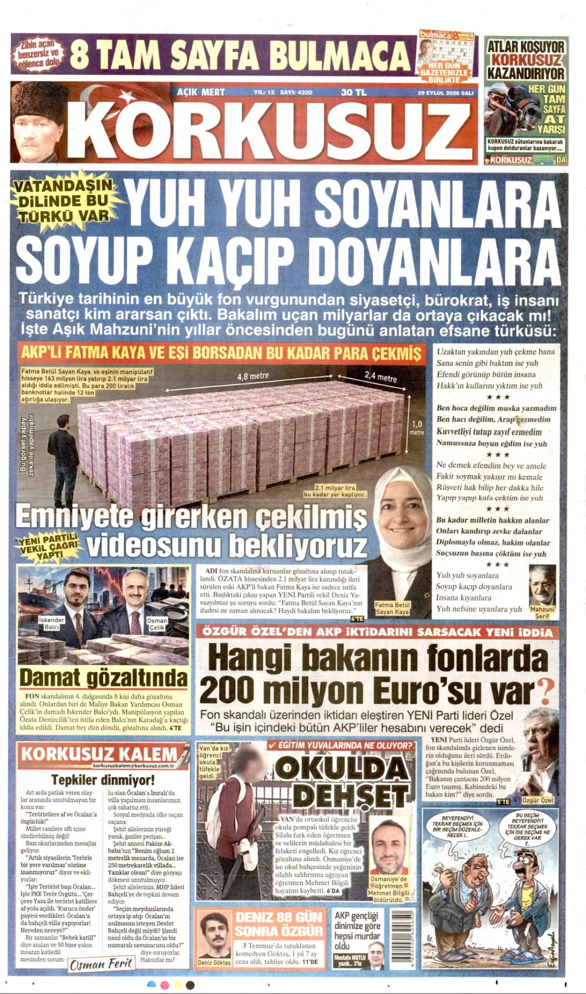 Korkusuz birinci sayfa manşeti (30 Eylül 2026)