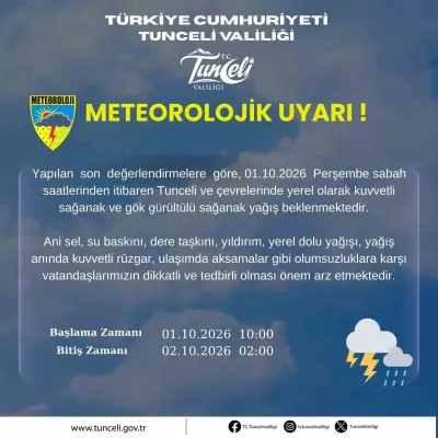 Meteoroloji'den Tunceli İçin Sağanak ve Fırtına Uyarısı