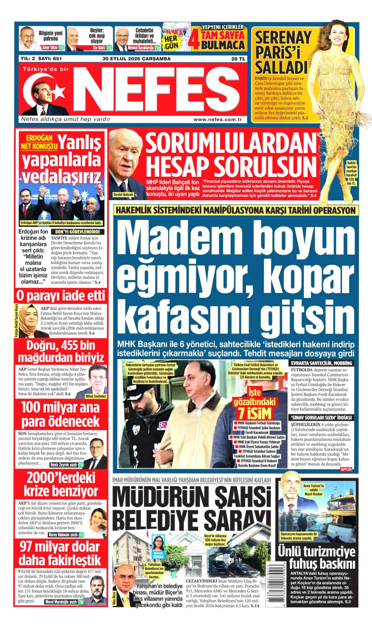 Nefes birinci sayfa manşeti (01 Ekim 2026)